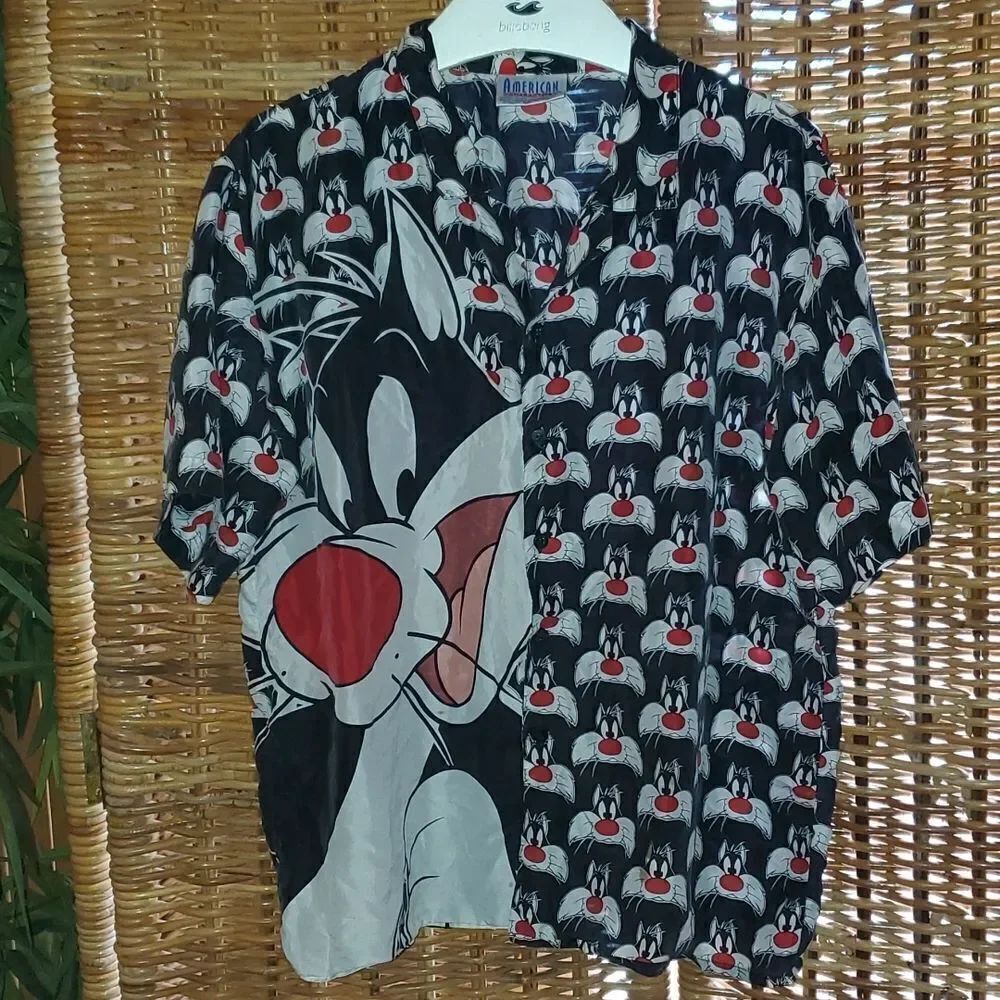 Vintage 1992 Sylvester The Cat Warner Bros. Looney Tunes Button Down Shirt